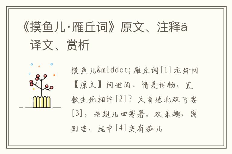  《摸鱼儿·雁丘词》原文、注释、译文、赏析