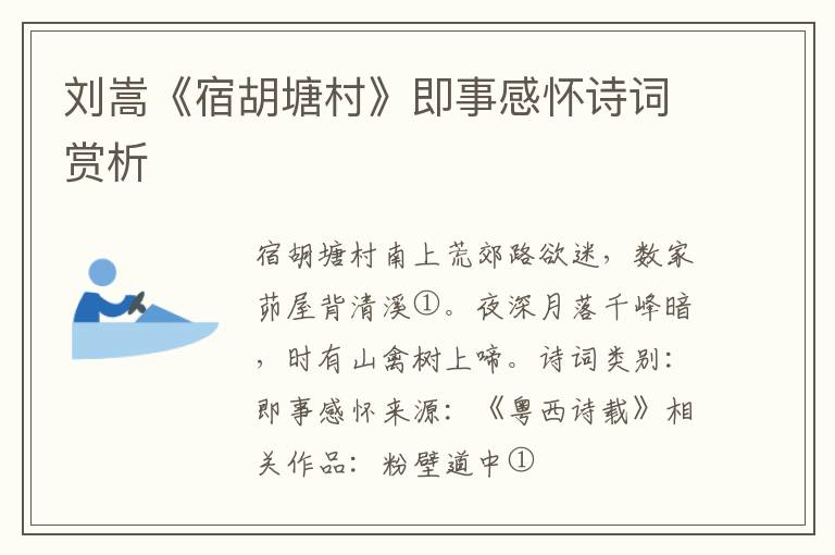  刘嵩《宿胡塘村》即事感怀诗词赏析
