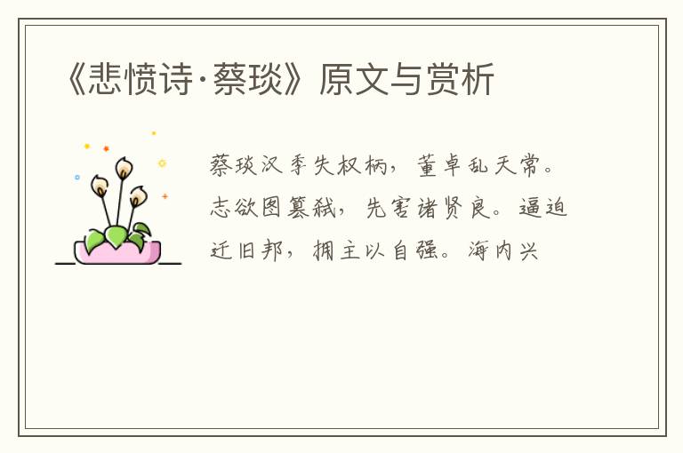 《悲愤诗·蔡琰》原文与赏析
