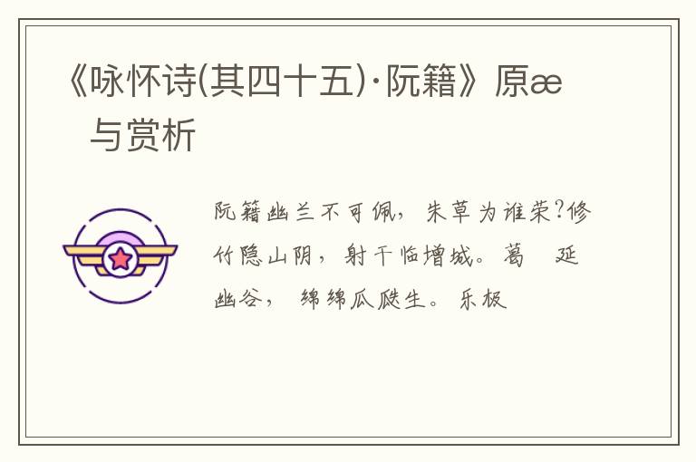  《咏怀诗(其四十五)·阮籍》原文与赏析