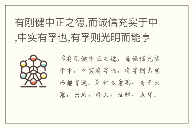  有刚健中正之德,而诚信充实于中,中实有孚也,有孚则光明而能亨通。|什么意思|大意|注释