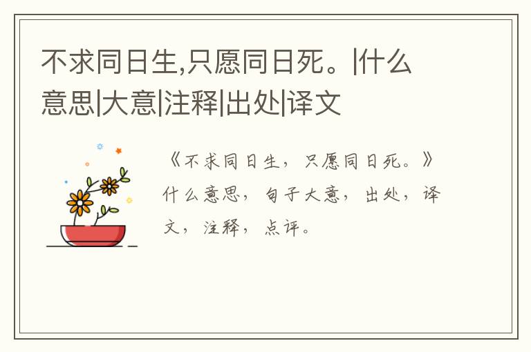  不求同日生,只愿同日死。|什么意思|大意|注释|出处|译文