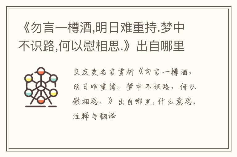  《勿言一樽酒,明日难重持.梦中不识路,何以慰相思.》出自哪里,什么意思,注释,句意,翻译
