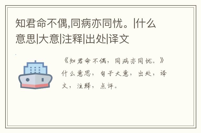  知君命不偶,同病亦同忧。|什么意思|大意|注释|出处|译文