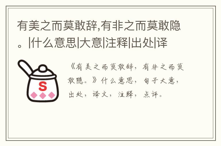  有美之而莫敢辞,有非之而莫敢隐。|什么意思|大意|注释|出处|译文