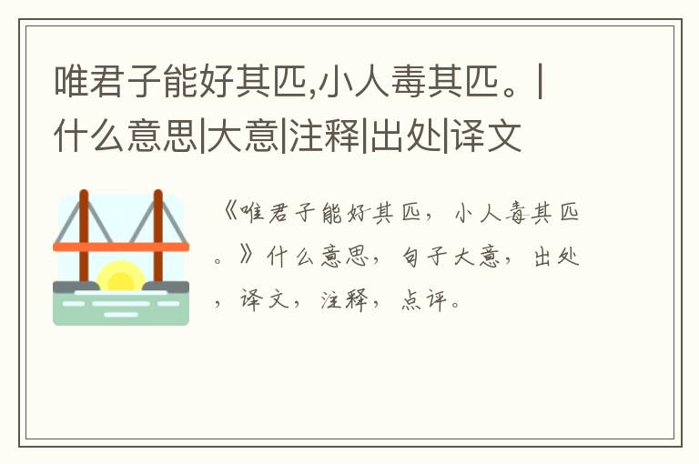  唯君子能好其匹,小人毒其匹。|什么意思|大意|注释|出处|译文