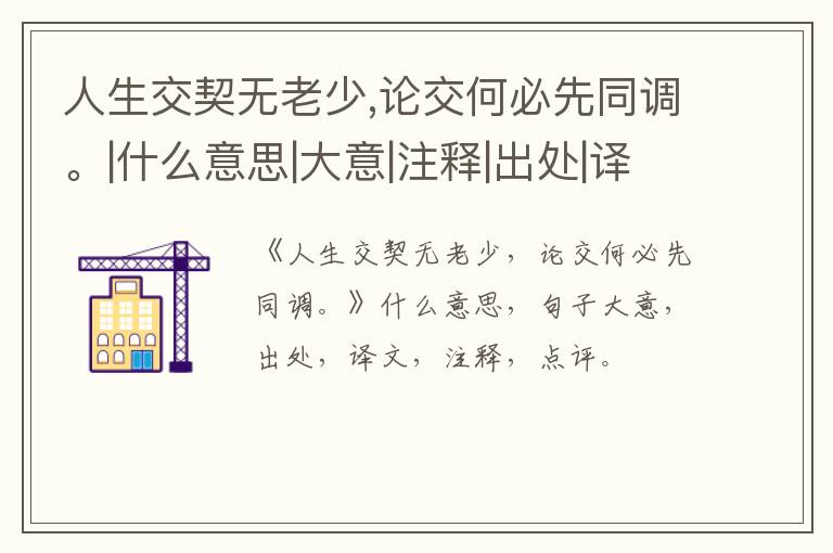  人生交契无老少,论交何必先同调。|什么意思|大意|注释|出处|译文