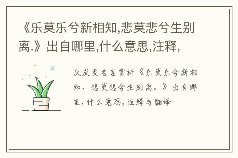  《乐莫乐兮新相知,悲莫悲兮生别离.》出自哪里,什么意思,注释,句意,翻译