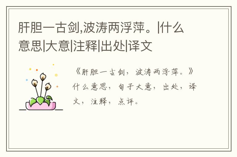  肝胆一古剑,波涛两浮萍。|什么意思|大意|注释|出处|译文