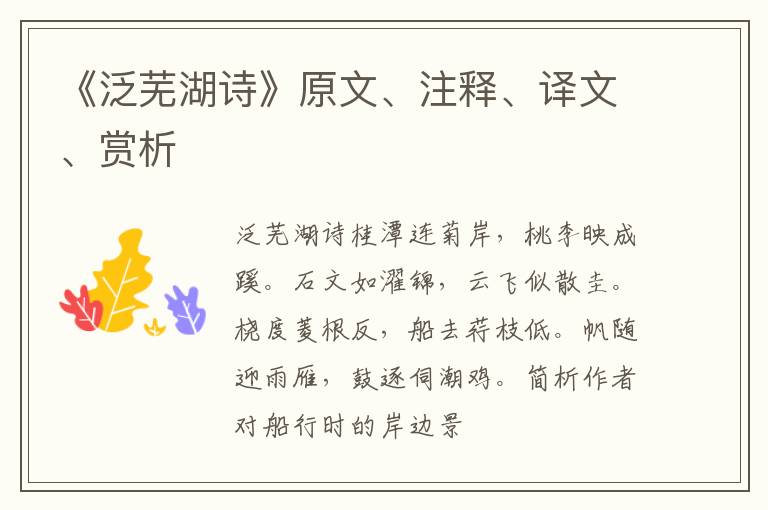  《泛芜湖诗》原文、注释、译文、赏析