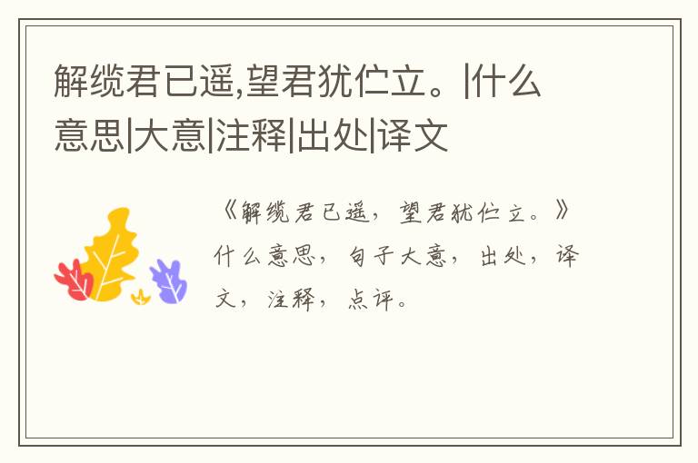  解缆君已遥,望君犹伫立。|什么意思|大意|注释|出处|译文