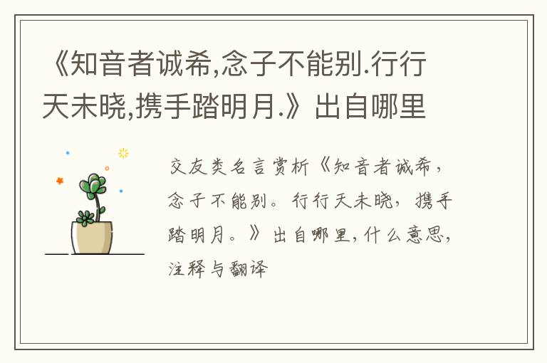  《知音者诚希,念子不能别.行行天未晓,携手踏明月.》出自哪里,什么意思,注释,句意,翻译