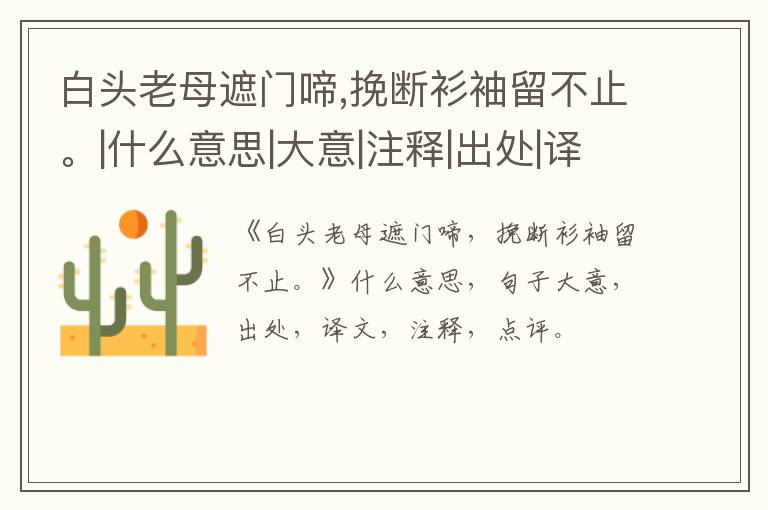  白头老母遮门啼,挽断衫袖留不止。|什么意思|大意|注释|出处|译文