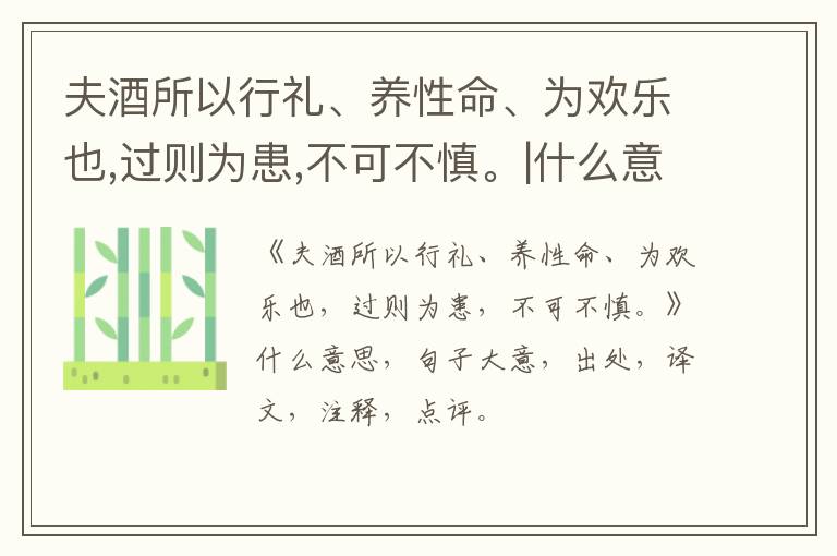  夫酒所以行礼、养性命、为欢乐也,过则为患,不可不慎。|什么意思|大意|注释|出处|译文