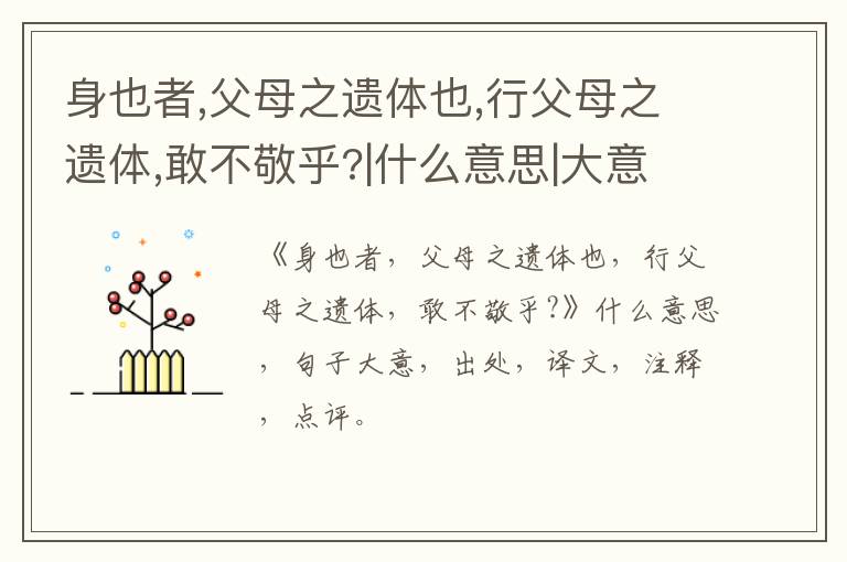  身也者,父母之遗体也,行父母之遗体,敢不敬乎?|什么意思|大意|注释|出处|译文