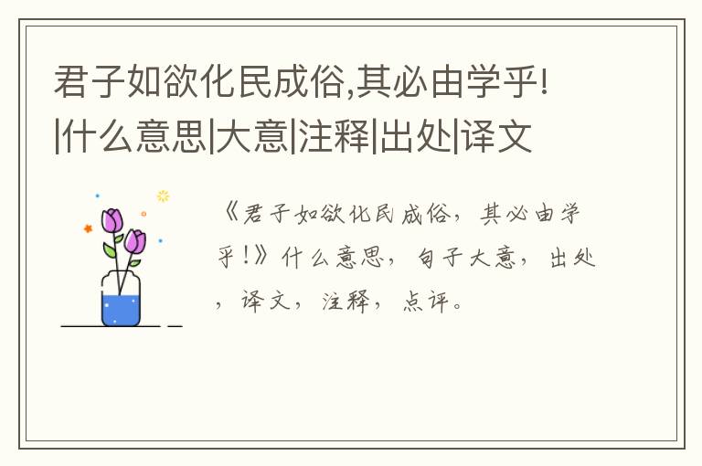  君子如欲化民成俗,其必由学乎!|什么意思|大意|注释|出处|译文