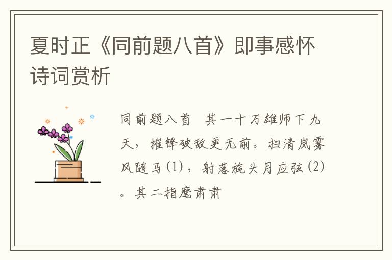  夏时正《同前题八首》即事感怀诗词赏析