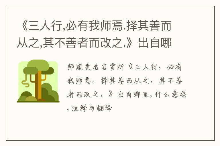 《三人行,必有我师焉.择其善而从之,其不善者而改之.》出自哪里,什么意思,注释,句意,翻译