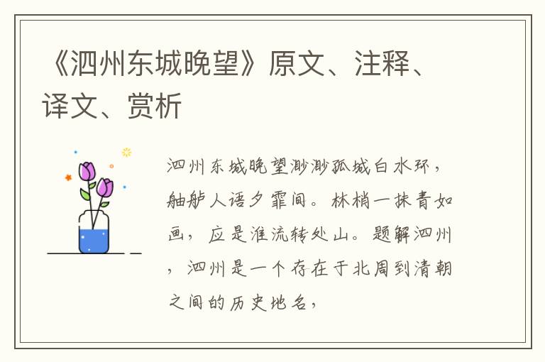  《泗州东城晚望》原文、注释、译文、赏析