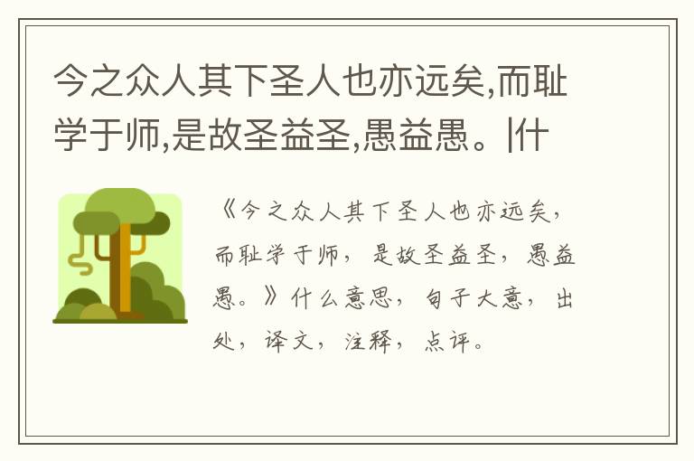  今之众人其下圣人也亦远矣,而耻学于师,是故圣益圣,愚益愚。|什么意思|大意|注释|出处|