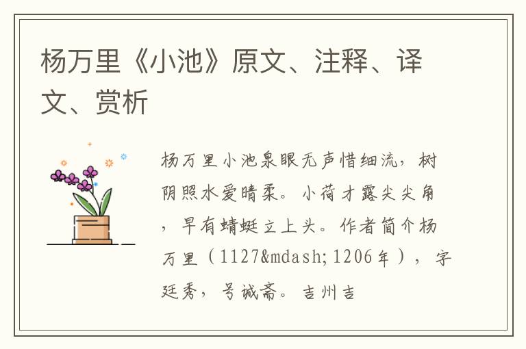  杨万里《小池》原文、注释、译文、赏析