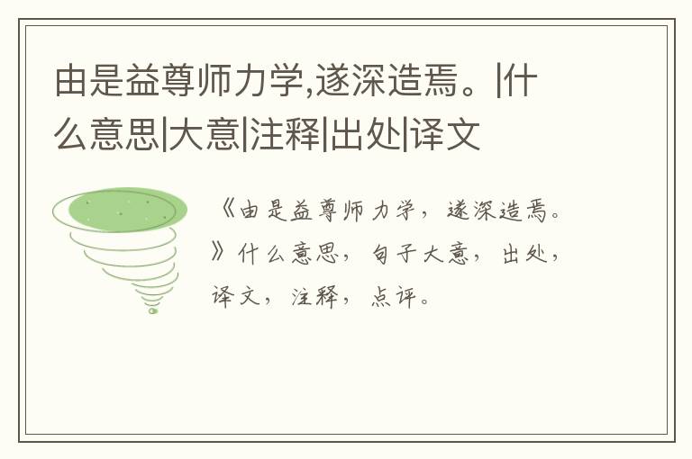  由是益尊师力学,遂深造焉。|什么意思|大意|注释|出处|译文