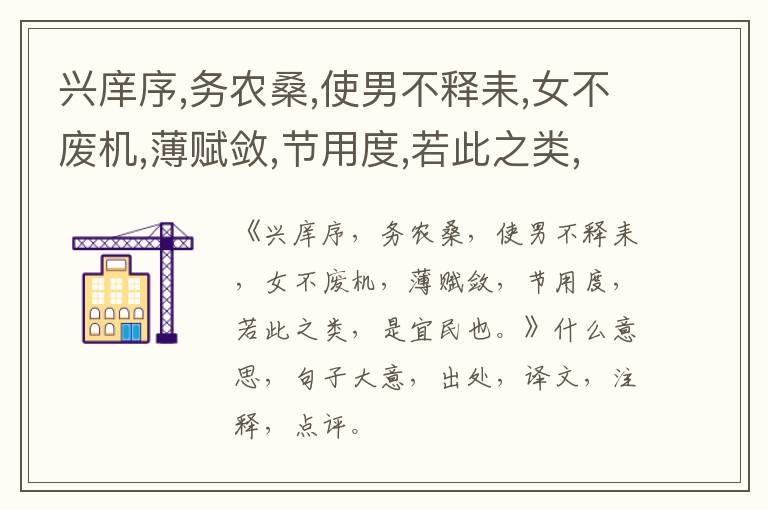  兴庠序,务农桑,使男不释耒,女不废机,薄赋敛,节用度,若此之类,是宜民也。|什么意思|大