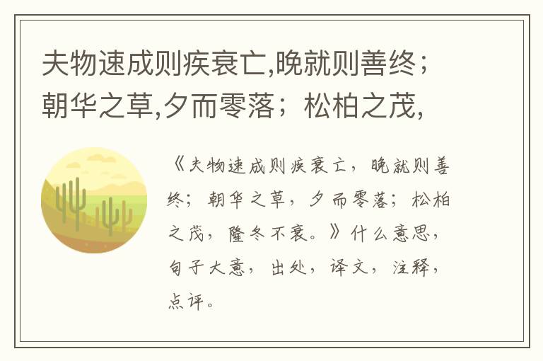  夫物速成则疾衰亡,晚就则善终；朝华之草,夕而零落；松柏之茂,隆冬不衰。|什么意思|大