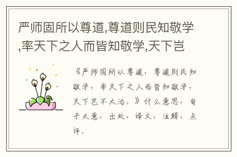  严师固所以尊道,尊道则民知敬学,率天下之人而皆知敬学,天下岂不大治。|什么意思|大意|