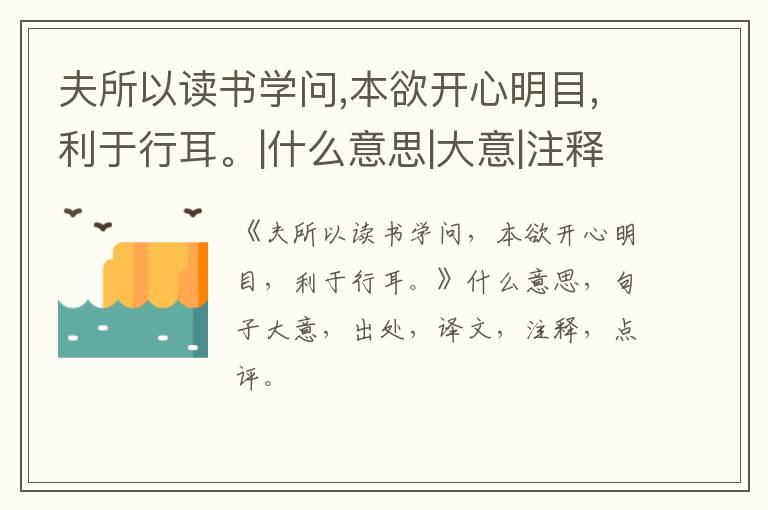  夫所以读书学问,本欲开心明目,利于行耳。|什么意思|大意|注释|出处|译文