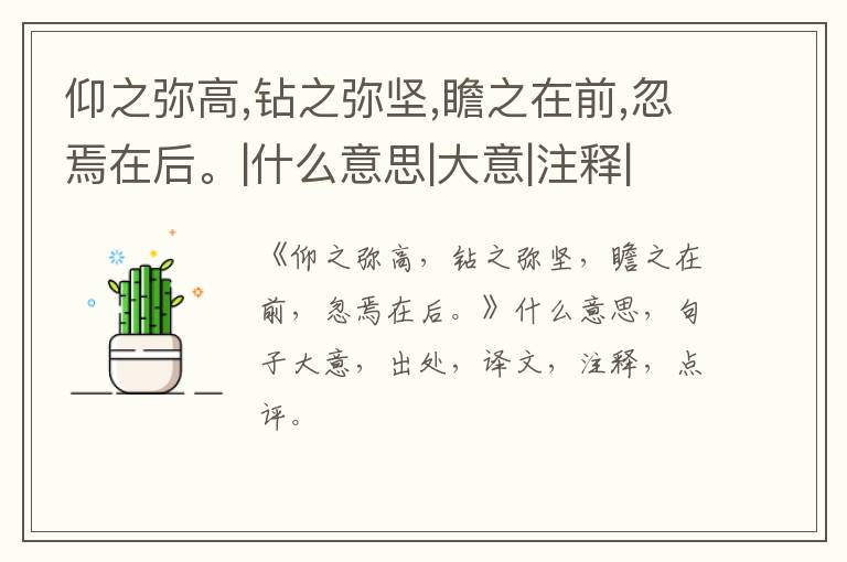  仰之弥高,钻之弥坚,瞻之在前,忽焉在后。|什么意思|大意|注释|出处|译文