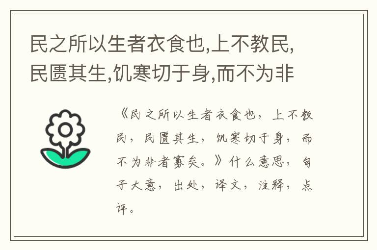  民之所以生者衣食也,上不教民,民匮其生,饥寒切于身,而不为非者寡矣。|什么意思|大意|