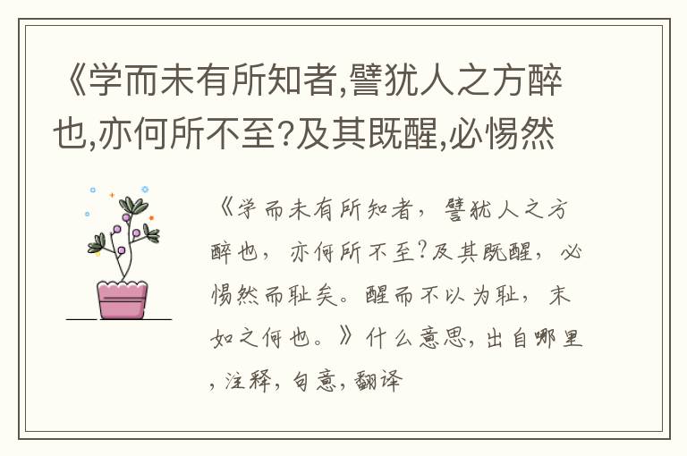  《学而未有所知者,譬犹人之方醉也,亦何所不至?及其既醒,必惕然而耻矣.醒而不以为耻,末