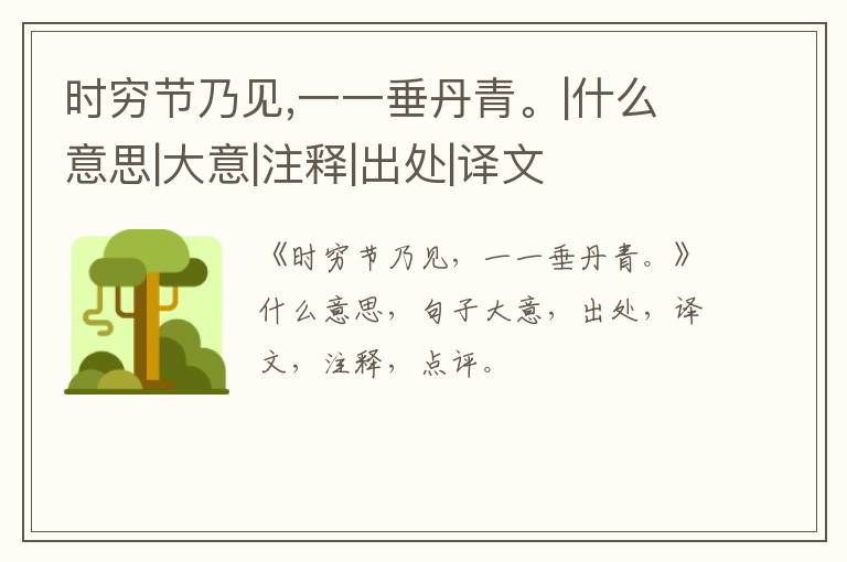 时穷节乃见,一一垂丹青。|什么意思|大意|注释|出处|译文