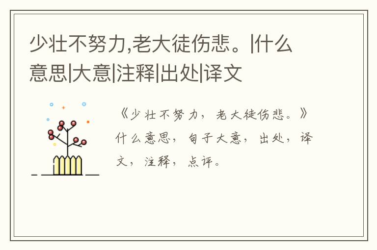  少壮不努力,老大徒伤悲。|什么意思|大意|注释|出处|译文