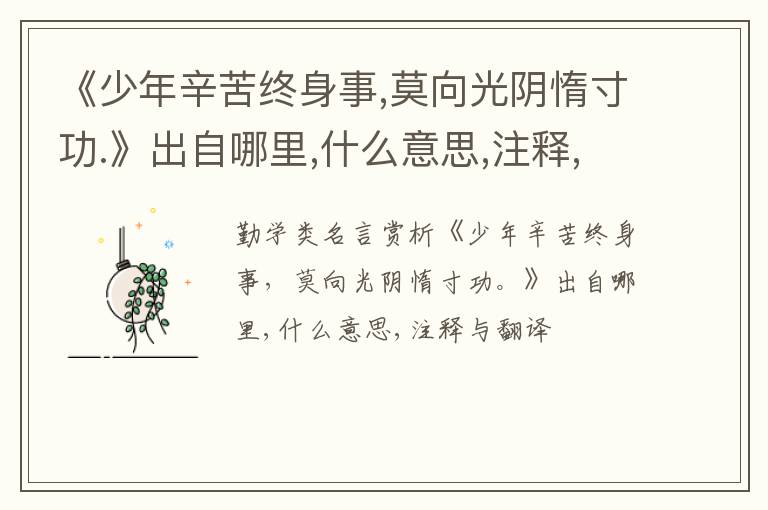  《少年辛苦终身事,莫向光阴惰寸功.》出自哪里,什么意思,注释,句意,翻译