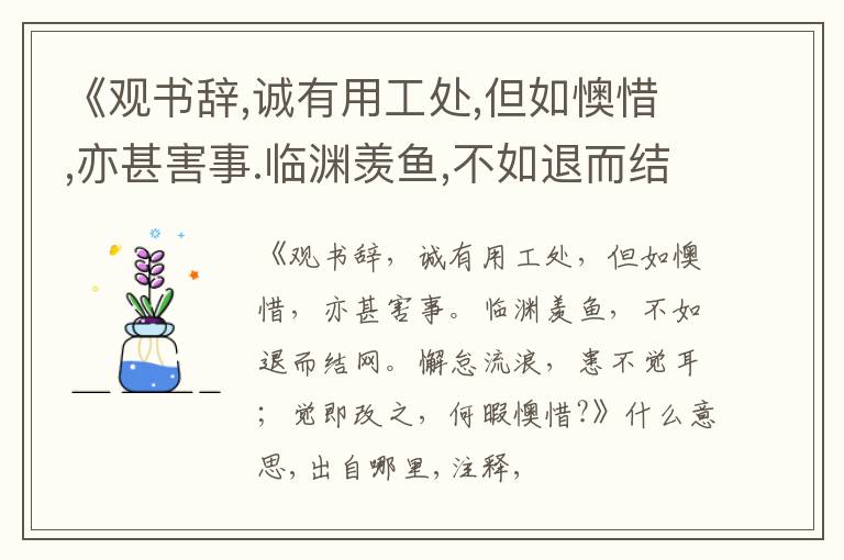  《观书辞,诚有用工处,但如懊惜,亦甚害事.临渊羡鱼,不如退而结网.懈怠流浪,患不觉耳;觉