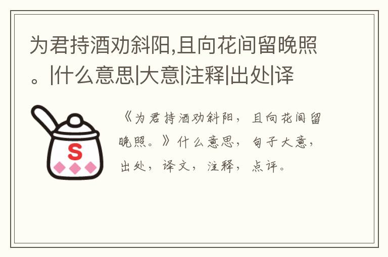  为君持酒劝斜阳,且向花间留晚照。|什么意思|大意|注释|出处|译文