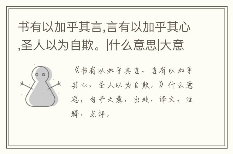  书有以加乎其言,言有以加乎其心,圣人以为自欺。|什么意思|大意|注释|出处|译文