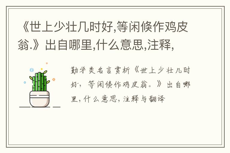  《世上少壮几时好,等闲倏作鸡皮翁.》出自哪里,什么意思,注释,句意,翻译