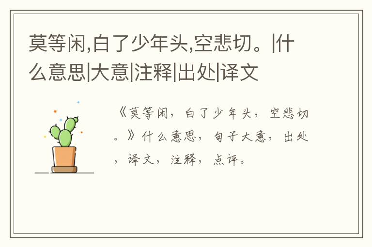  莫等闲,白了少年头,空悲切。|什么意思|大意|注释|出处|译文
