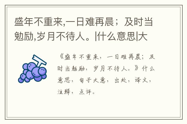  盛年不重来,一日难再晨；及时当勉励,岁月不待人。|什么意思|大意|注释|出处|译文
