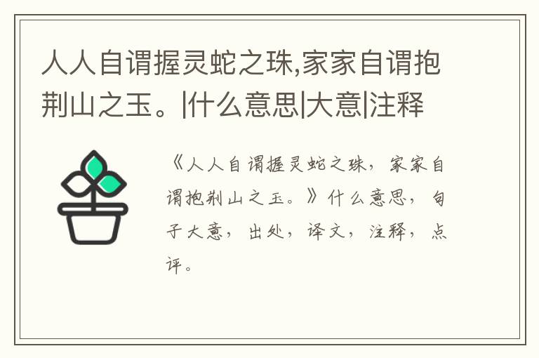  人人自谓握灵蛇之珠,家家自谓抱荆山之玉。|什么意思|大意|注释|出处|译文