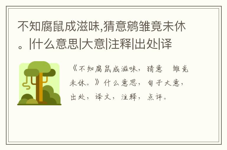  不知腐鼠成滋味,猜意鹓雏竟未休。|什么意思|大意|注释|出处|译文