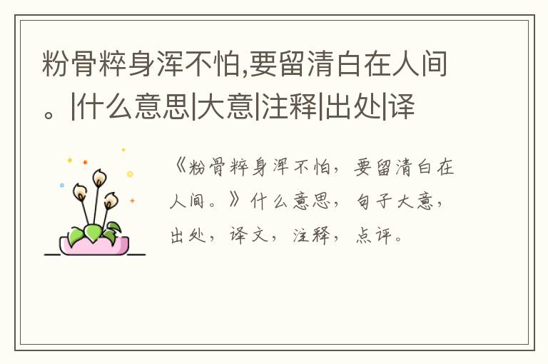  粉骨粹身浑不怕,要留清白在人间。|什么意思|大意|注释|出处|译文