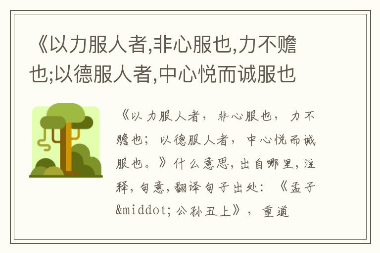  《以力服人者,非心服也,力不赡也;以德服人者,中心悦而诚服也.》什么意思,出自哪里,注