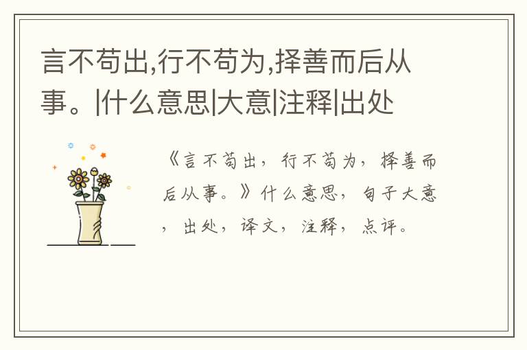 言不苟出,行不苟为,择善而后从事。|什么意思|大意|注释|出处|译文