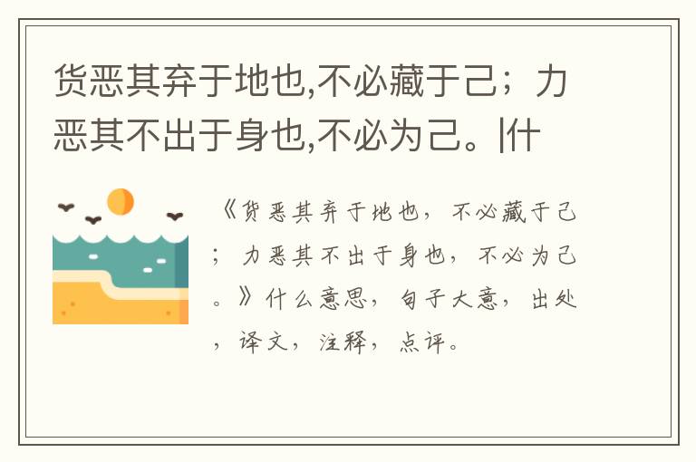  货恶其弃于地也,不必藏于己；力恶其不出于身也,不必为己。|什么意思|大意|注释|出处|
