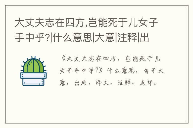  大丈夫志在四方,岂能死于儿女子手中乎?|什么意思|大意|注释|出处|译文