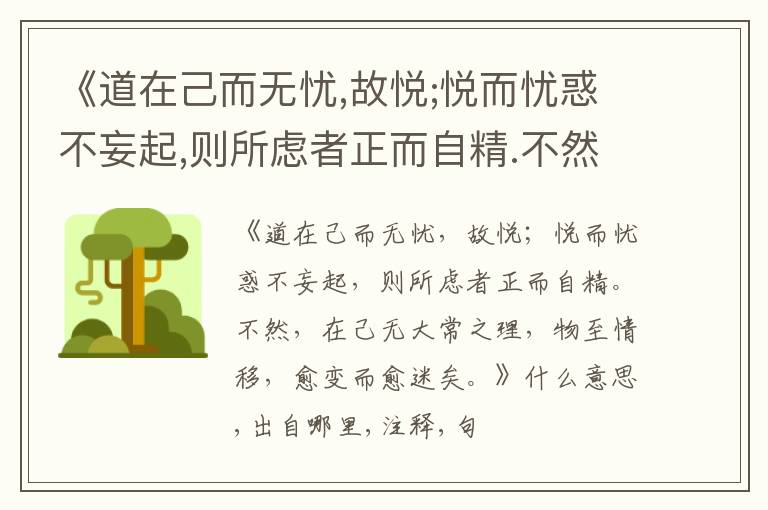  《道在己而无忧,故悦;悦而忧惑不妄起,则所虑者正而自精.不然,在己无大常之理,物至情移